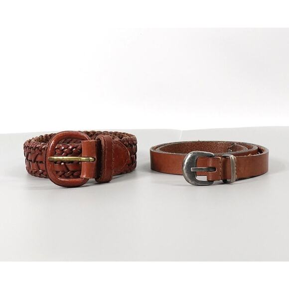 2 Leather Belt Talbot Chicos Womens Size Small Brown Plaited Skinny Bundle - Picture 1 of 15